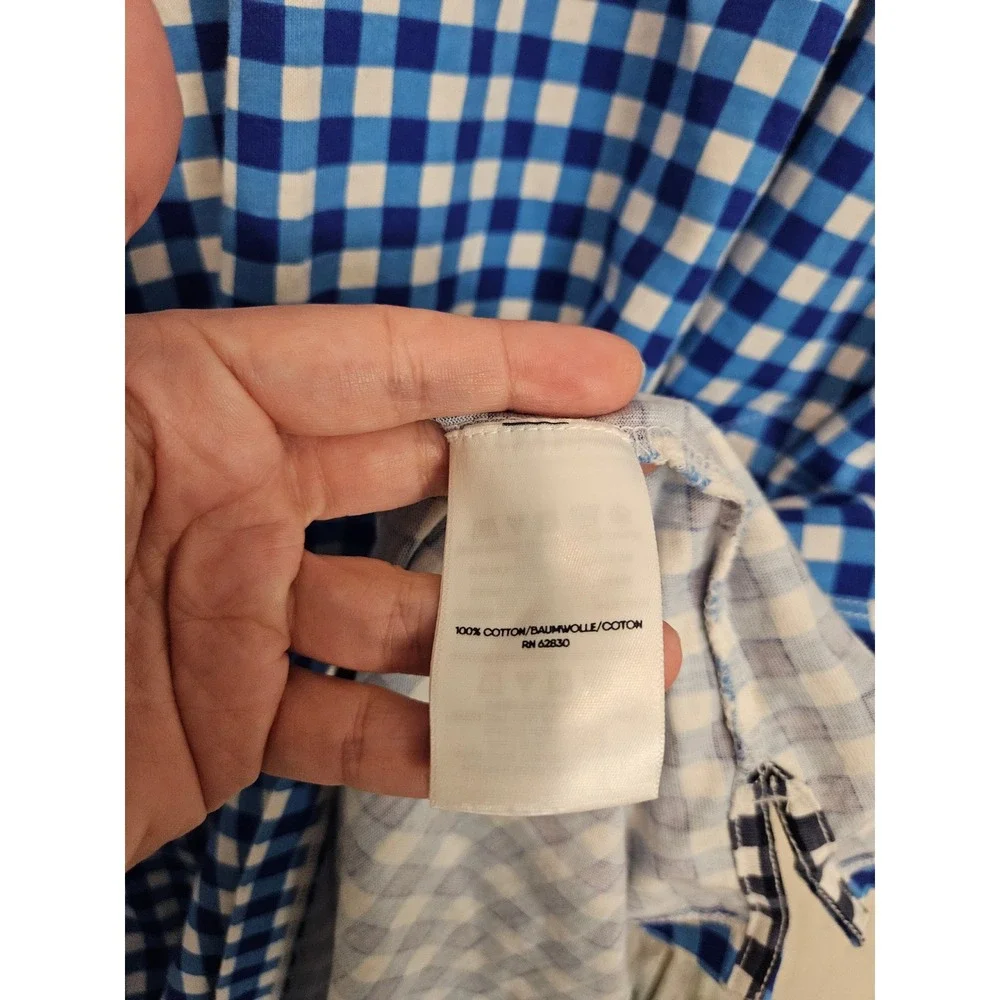 Draper James Lands End Shift Dress 2X Blue Gingham V-Neck Cotton Pockets Classic
